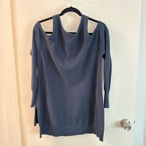 Blue Ribbed Knit Sweater